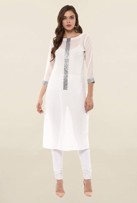 Ahalyaa White Embellished Georgette Kurta Ahalyaa White Embellished Georgette Kurta