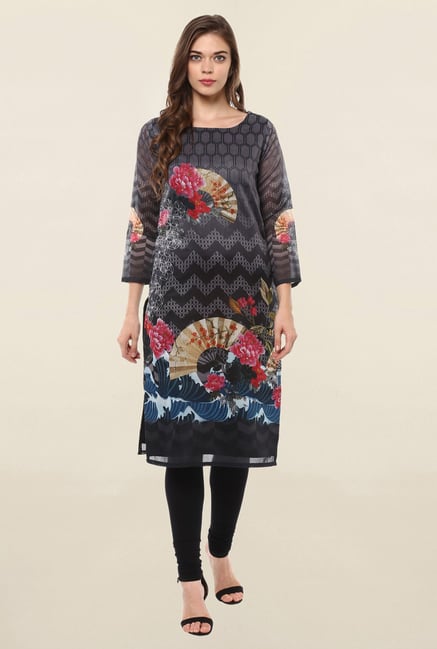 Ahalyaa Multicolor Printed Poly Chanderi Kurta Ahalyaa Multicolor Printed Poly Chanderi Kurta