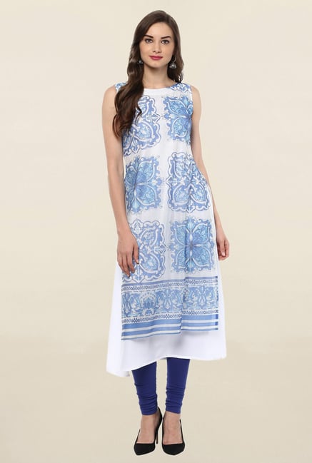 Ahalyaa Blue Printed Crepe Kurta Ahalyaa Blue Printed Crepe Kurta