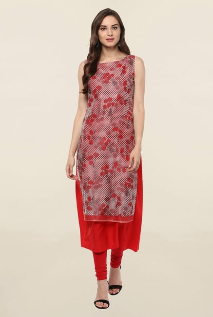 Ahalyaa Red Printed Crepe Kurta Ahalyaa Red Printed Crepe Kurta