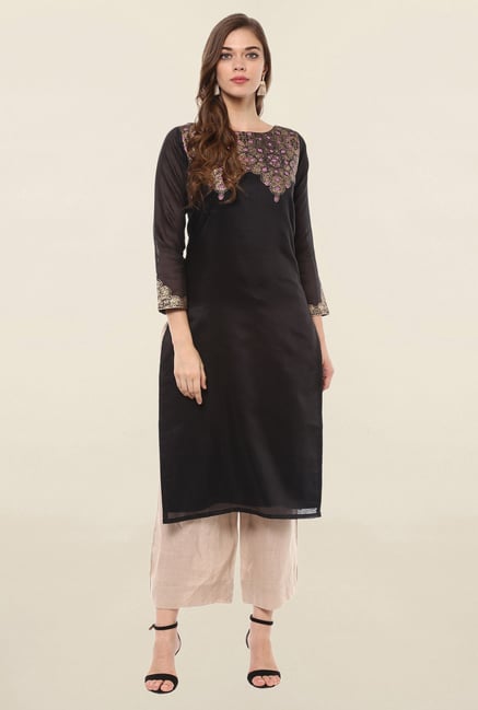 Ahalyaa Black Printed Poly Chanderi Kurta Ahalyaa Black Printed Poly Chanderi Kurta