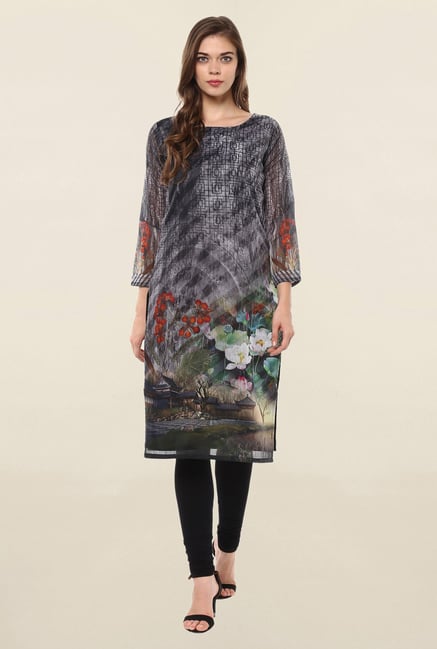 Ahalyaa Multicolor Printed Poly Chanderi Kurta Ahalyaa Multicolor Printed Poly Chanderi Kurta