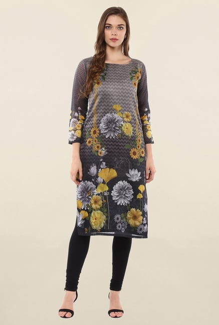 Ahalyaa Multicolor Floral Print Poly Chanderi Kurta Ahalyaa Multicolor Floral Print Poly Chanderi Kurta