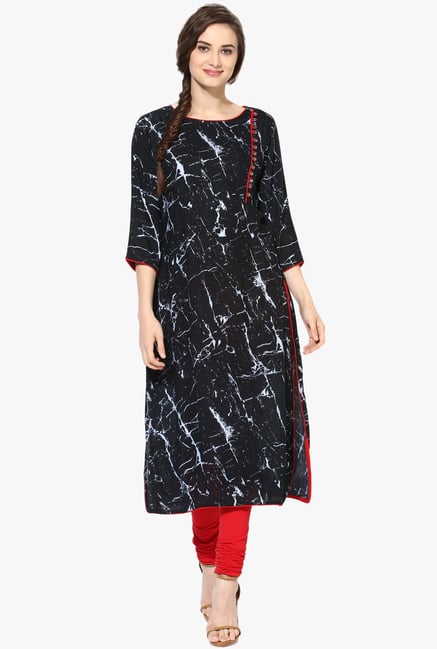 Mytri Black Printed Rayon Kurta Mytri Black Printed Rayon Kurta