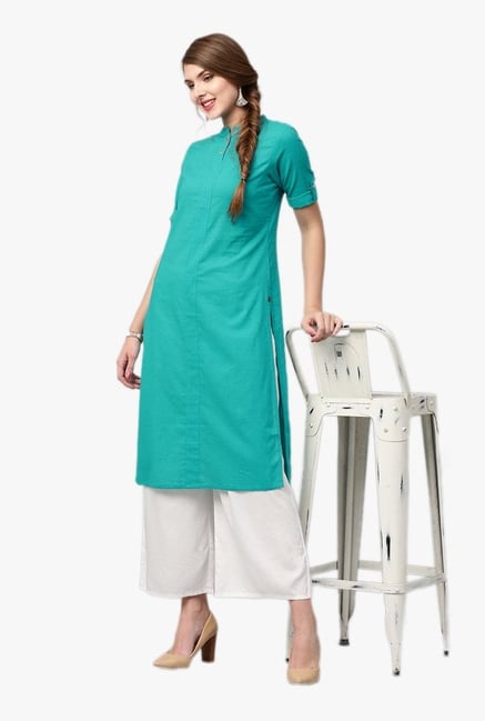 Jaipur Kurti Green Band Neck Kurta Jaipur Kurti Green Band Neck Kurta