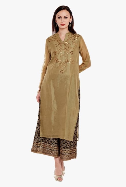 Varanga Olive Embroidered Silk Kurta Varanga Olive Embroidered Silk Kurta