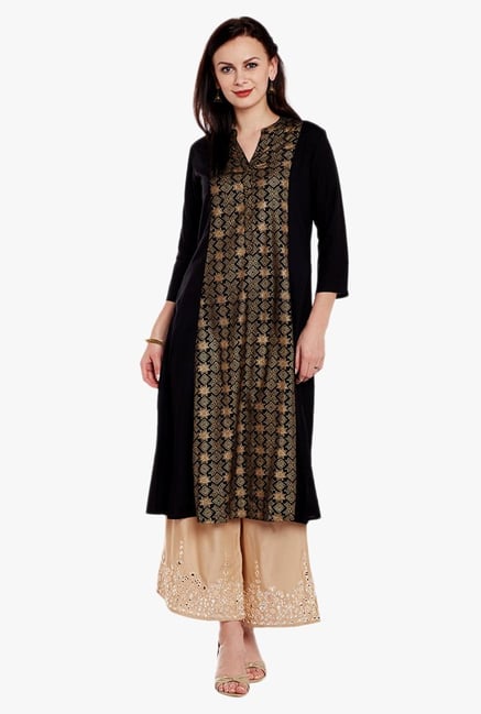 Varanga Black & Beige Printed Kurta With Palazzo Varanga Black & Beige Printed Kurta With Palazzo