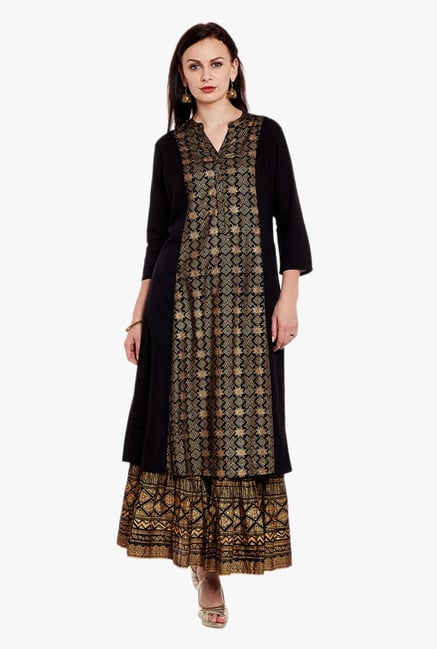 Varanga Black Printed Kurta With Skirt Varanga Black Printed Kurta With Skirt