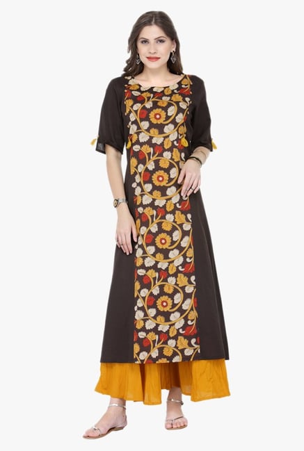 Varanga Grey Printed Cotton Kurta Varanga Grey Printed Cotton Kurta