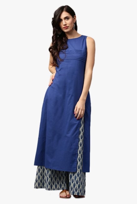 Jaipur Kurti Blue Cotton Kurta With Palazzo Jaipur Kurti Blue Cotton Kurta With Palazzo