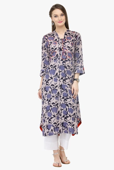 Varanga Beige & White Printed Cotton Kurta With Palazzo Varanga Beige & White Printed Cotton Kurta With Palazzo