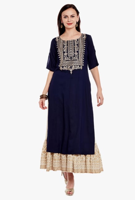 Varanga Navy & Ivory Embroidered Kurta With Skirt Varanga Navy & Ivory Embroidered Kurta With Skirt