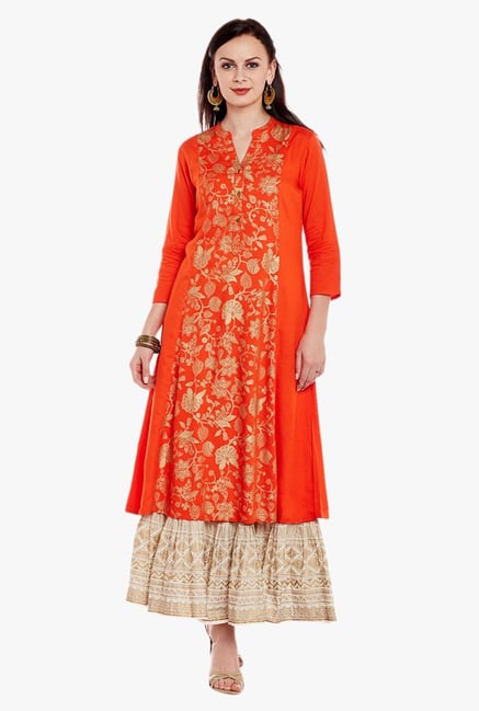 Varanga Orange Printed Kurta Varanga Orange Printed Kurta