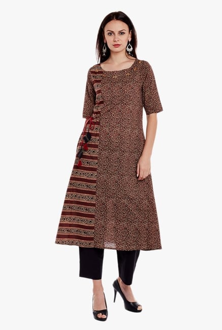 Varanga Brown & Black Printed Cotton Kurta With Pant Varanga Brown & Black Printed Cotton Kurta With Pant