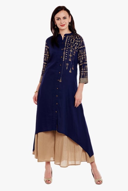 Varanga Blue & Beige Printed Kurta With Palazzo Varanga Blue & Beige Printed Kurta With Palazzo