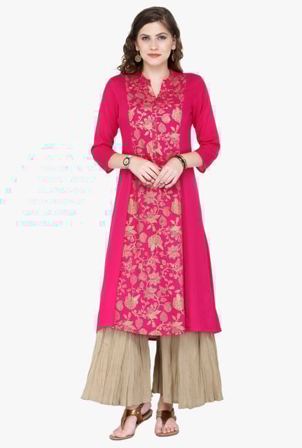 Varanga Pink Printed Rayon Kurta Varanga Pink Printed Rayon Kurta