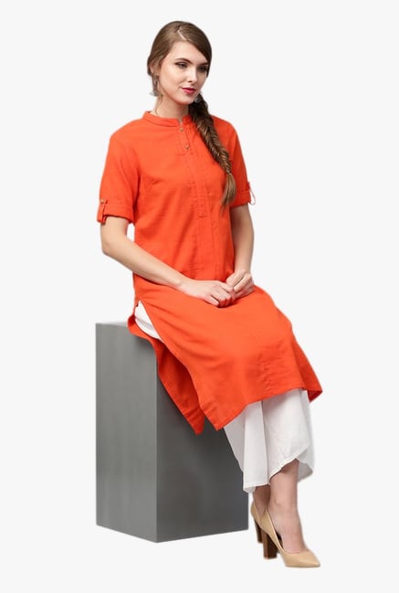 Jaipur Kurti Orange Band Neck Kurta Jaipur Kurti Orange Band Neck Kurta