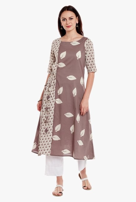 Varanga Grey Printed Cotton Kurta Varanga Grey Printed Cotton Kurta