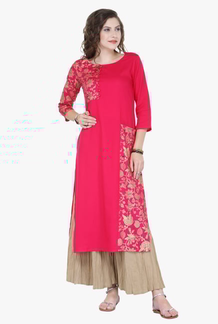 Varanga Pink Printed Rayon Kurta Varanga Pink Printed Rayon Kurta