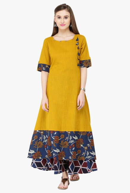 Varanga Mustard & Multicolor Cotton Kurta With Palazzo Varanga Mustard & Multicolor Cotton Kurta With Palazzo