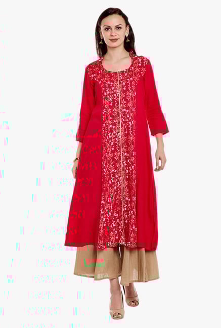 Varanga Red & Beige Printed Kurta With Palazzo Varanga Red & Beige Printed Kurta With Palazzo