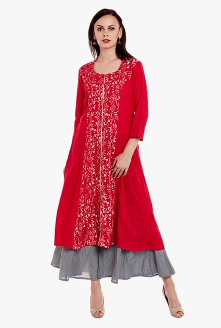 Varanga Red & Grey Printed Kurta With Palazzo Varanga Red & Grey Printed Kurta With Palazzo