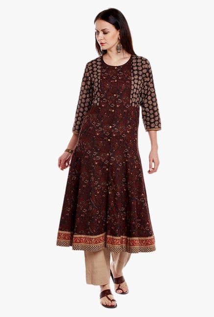 Varanga Brown & Beige Printed Cotton Kurta With Pant Varanga Brown & Beige Printed Cotton Kurta With Pant
