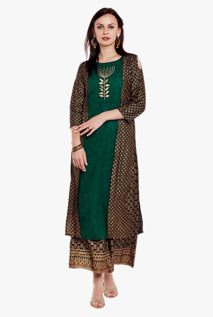Varanga Green & Black Embroidered Kurta With Palazzo Varanga Green & Black Embroidered Kurta With Palazzo