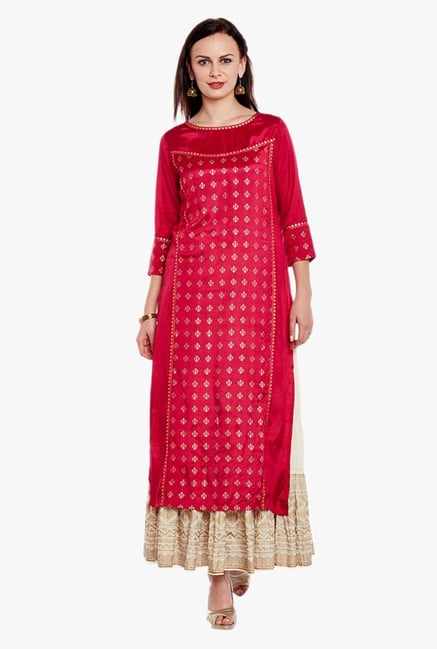 Varanga Pink & Ivory Printed Kurta With Skirt Varanga Pink & Ivory Printed Kurta With Skirt