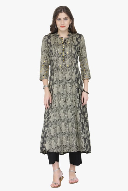 Varanga Black Embroidered Rayon Kurta Varanga Black Embroidered Rayon Kurta