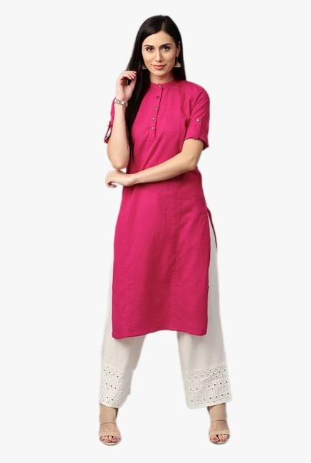 Jaipur Kurti Pink Band Neck Kurta Jaipur Kurti Pink Band Neck Kurta