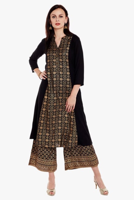 Varanga Black Printed Kurta With Palazzo Varanga Black Printed Kurta With Palazzo
