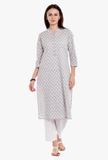 Varanga Grey Printed Cotton Kurta Varanga Grey Printed Cotton Kurta