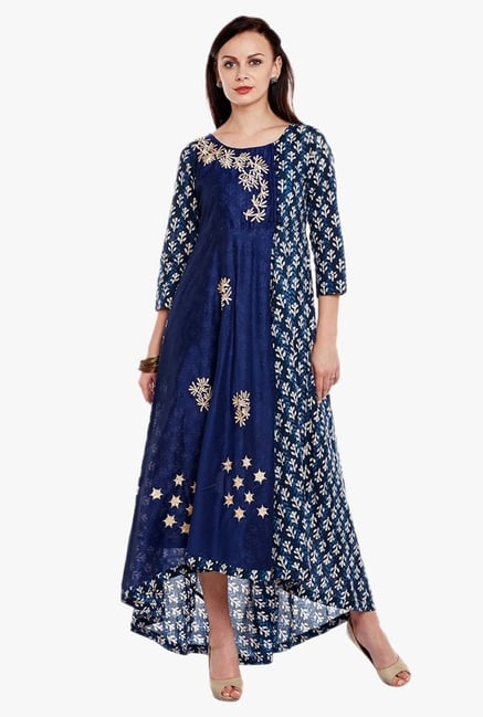 Varanga Blue Embroidered Cotton Kurta Varanga Blue Embroidered Cotton Kurta
