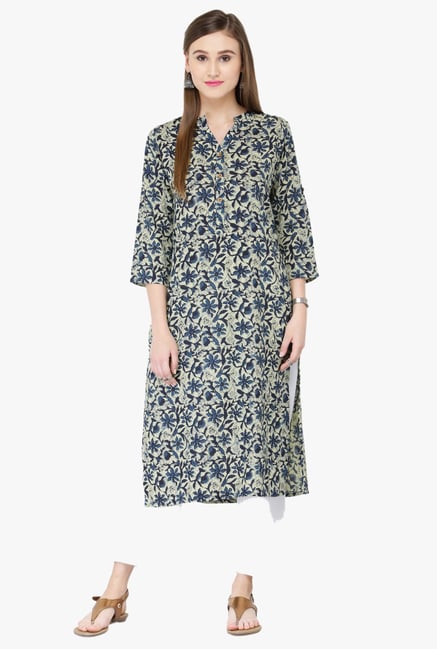Varanga Blue Printed Cotton Kurta Varanga Blue Printed Cotton Kurta