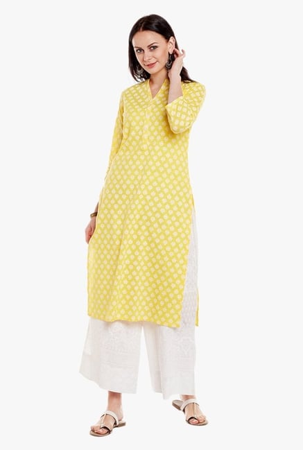 Varanga Yellow & White Printed Cotton Kurta With Pant Varanga Yellow & White Printed Cotton Kurta With Pant