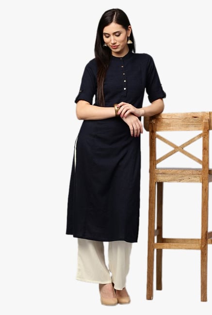 Jaipur Kurti Navy & White Cotton Kurta With Palazzo Jaipur Kurti Navy & White Cotton Kurta With Palazzo