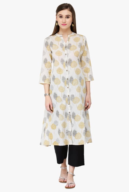 Varanga White & Black Printed Cotton Kurta With Palazzo Varanga White & Black Printed Cotton Kurta With Palazzo