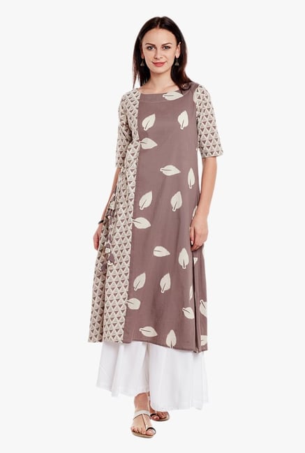 Varanga Grey & White Printed Cotton Kurta With Palazzo Varanga Grey & White Printed Cotton Kurta With Palazzo