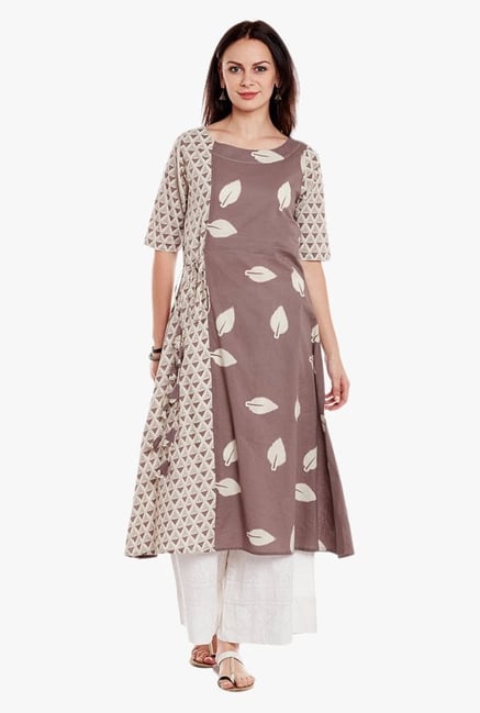 Varanga Grey & White Printed Cotton Kurta With Palazzo Varanga Grey & White Printed Cotton Kurta With Palazzo