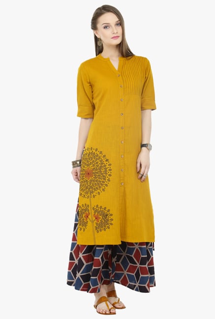 Varanga Mustard & Multicolor Cotton Kurta With Palazzo Varanga Mustard & Multicolor Cotton Kurta With Palazzo