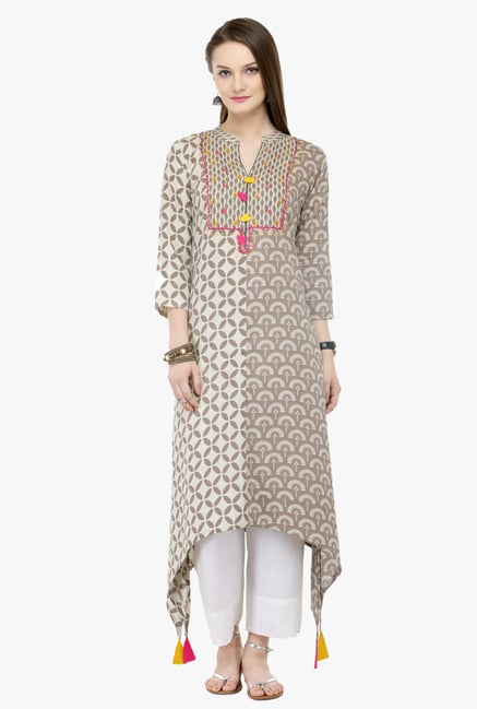 Varanga Grey & White Embroidered Rayon Kurta With Palazzo Varanga Grey & White Embroidered Rayon Kurta With Palazzo