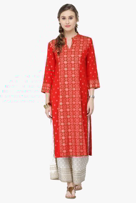 Varanga Red Printed Rayon Kurta Varanga Red Printed Rayon Kurta
