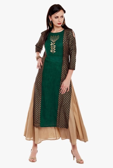 Varanga Green Embroidered Cotton Kurta Varanga Green Embroidered Cotton Kurta