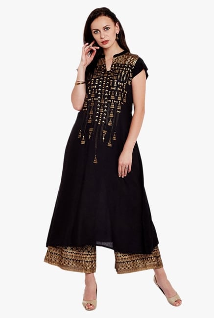 Varanga Black Printed Kurta With Palazzo Varanga Black Printed Kurta With Palazzo