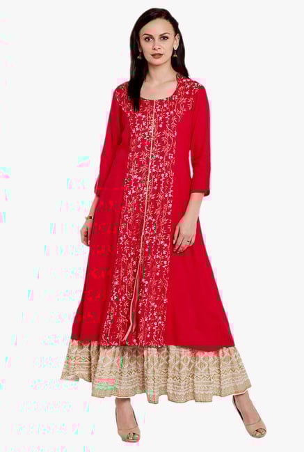 Varanga Red & Ivory Printed Kurta With Skirt Varanga Red & Ivory Printed Kurta With Skirt