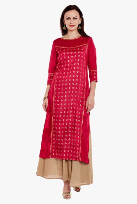 Varanga Pink & Beige Printed Kurta With Palazzo Varanga Pink & Beige Printed Kurta With Palazzo