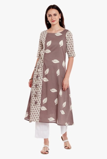Varanga Grey & White Printed Cotton Kurta With Pant Varanga Grey & White Printed Cotton Kurta With Pant