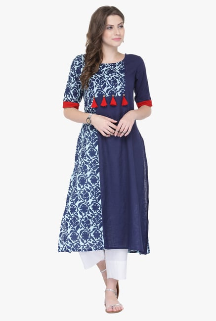Varanga Blue & White Printed Rayon Kurta With Palazzo Varanga Blue & White Printed Rayon Kurta With Palazzo