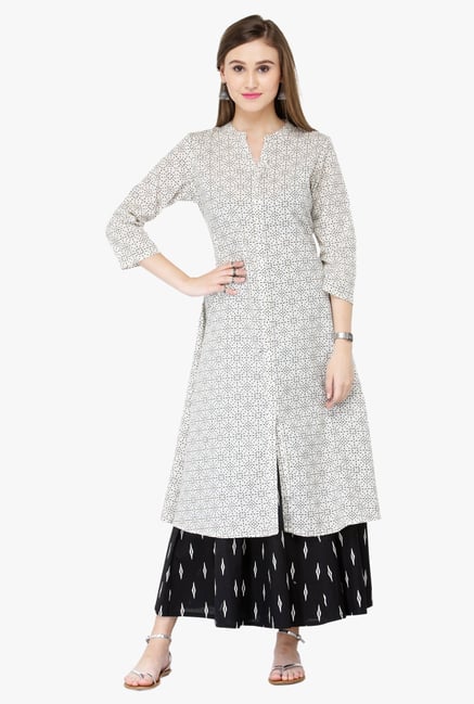 Varanga White & Black Printed Cotton Kurta With Palazzo Varanga White & Black Printed Cotton Kurta With Palazzo
